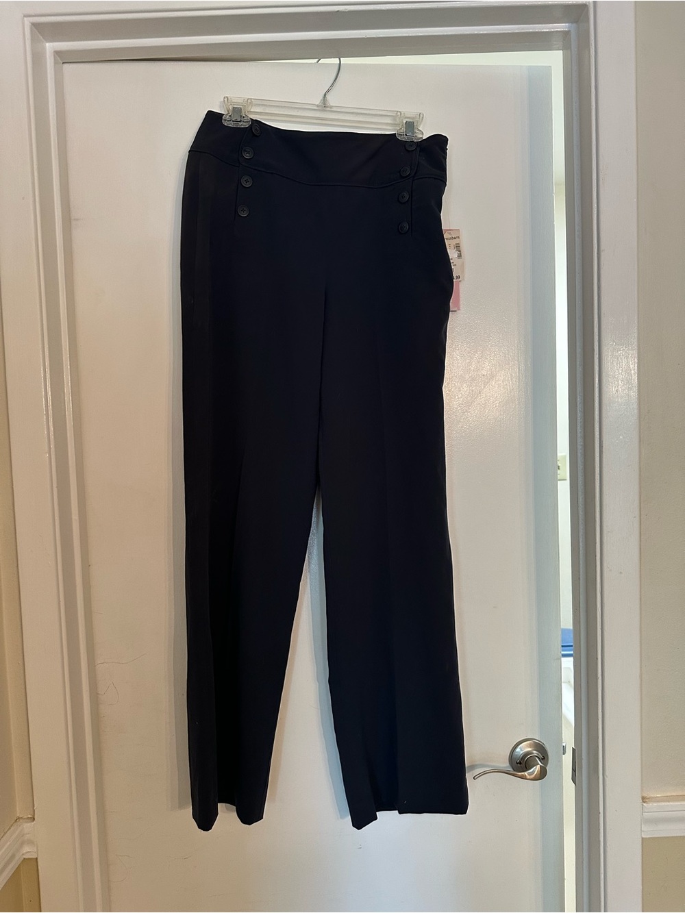 High-Rise Navy Blue Wide-Leg Pants with Button Detail NWT